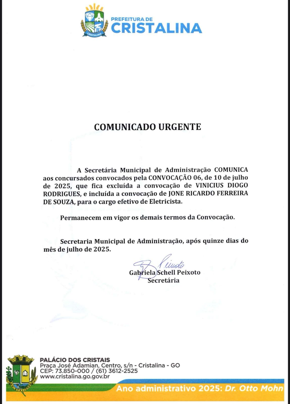 Comunicado Urgente – Convocação nº 06/2025