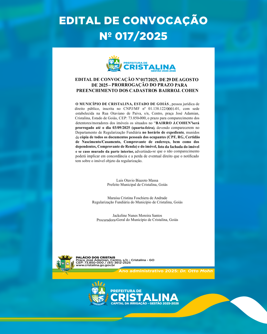 PREFEITURA PRORROGA PRAZO PARA MORADORES DO BAIRRO J. COHEN REALIZAREM CADASTRO
