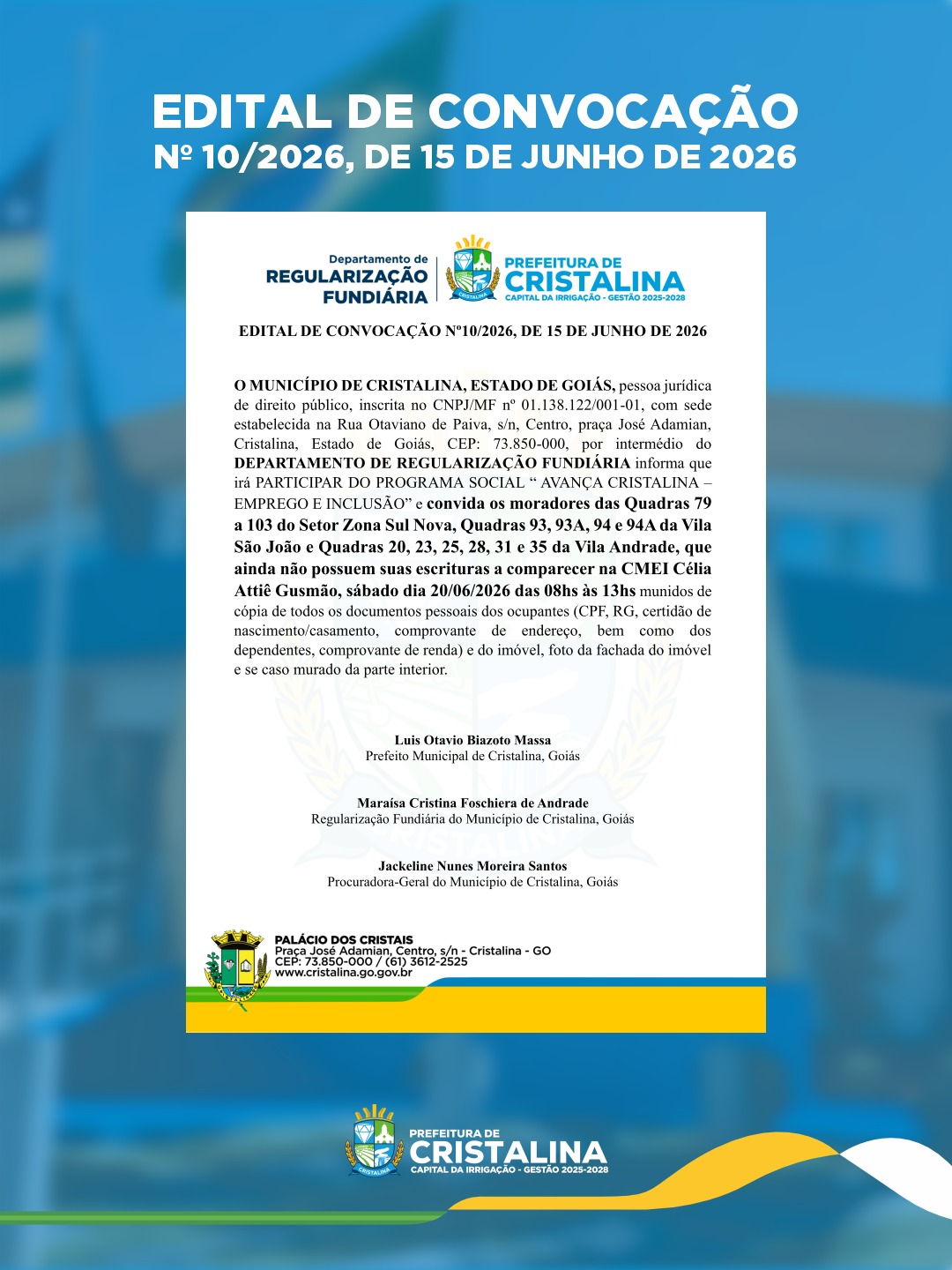 REGULARIZAÇÃO FUNDIÁRIA: PREFEITURA CONVOCA MORADORES DA ZONA SUL NOVA, VILA SÃO JOÃO E VILA ANDRADE PARA ATENDIMENTO ESPECIAL