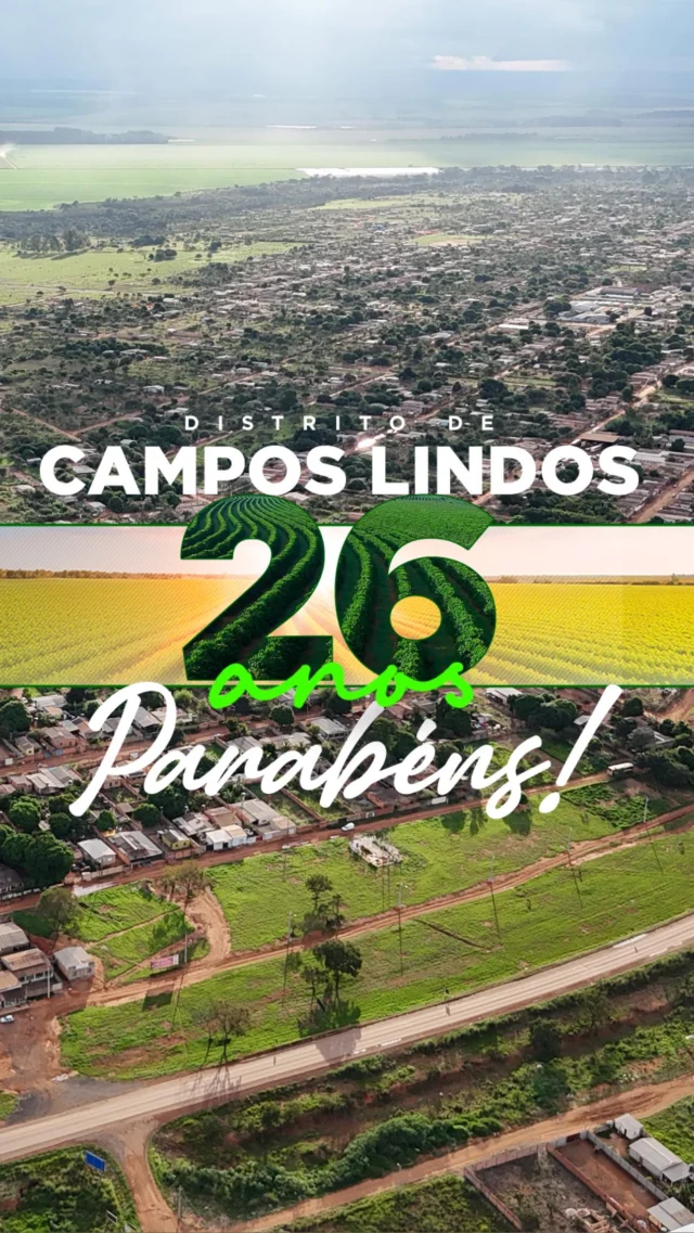 VEM AÍ: 26 ANOS DE CAMPOS LINDOS!🎉🥳  Uma festa inédita para celebrar a história do nosso distrito!  No dia 29 de abril, a partir das 12h, na Quadra de Esporte (ao lado da UBS), vamos viver um dia especial com: 	•	Brinquedos infláveis 	•	Pipoca e algodão doce 	•	Área da saúde com testes rápidos 	•	Momento de dança 	•	Feira da Família 	•	Atrações musicais locais 	•	Bolo, almoço, picolé e muito mais!  Venha comemorar com a gente!  Realização: Administração Municipal de Campos Lindos Prefeitura de Cristalina - Gestão 2025-2028 Ano administrativo 2025: Dr. Otto Mohn  #CamposLindos #Cristalina #CristalinaGO #AniversarioDeCamposLindos #PrefeituraDeCristalina #Gestao2025_2028